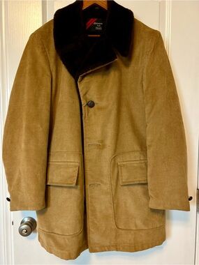 Vintage Sears Men’s 42 Corduroy Faux Fur Lined Coat Brown 70s Retro Jacket
